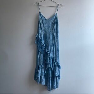 LoveShackFancy Blue High Low Ruffle Dress